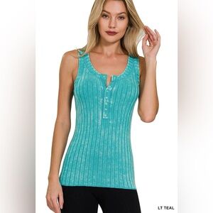 Zenana Outfitters Teal Ribbed Tank Top